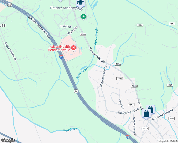 map of restaurants, bars, coffee shops, grocery stores, and more near 121 East Glenwood Lane in Hendersonville