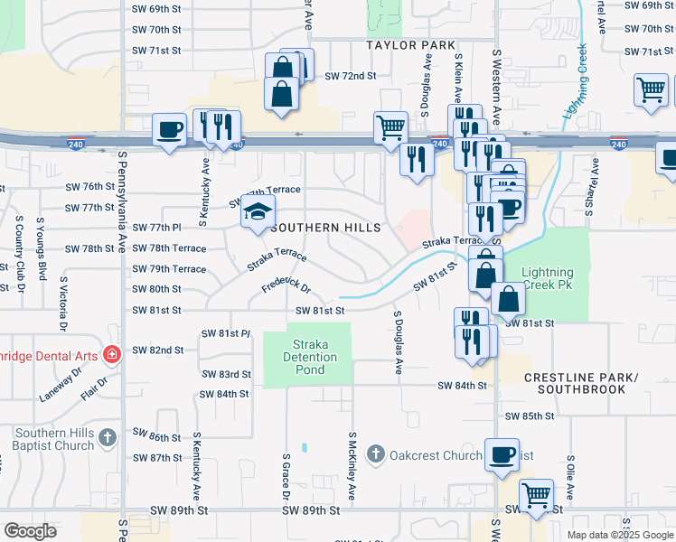 map of restaurants, bars, coffee shops, grocery stores, and more near 1209 Straka Terrace in Oklahoma City