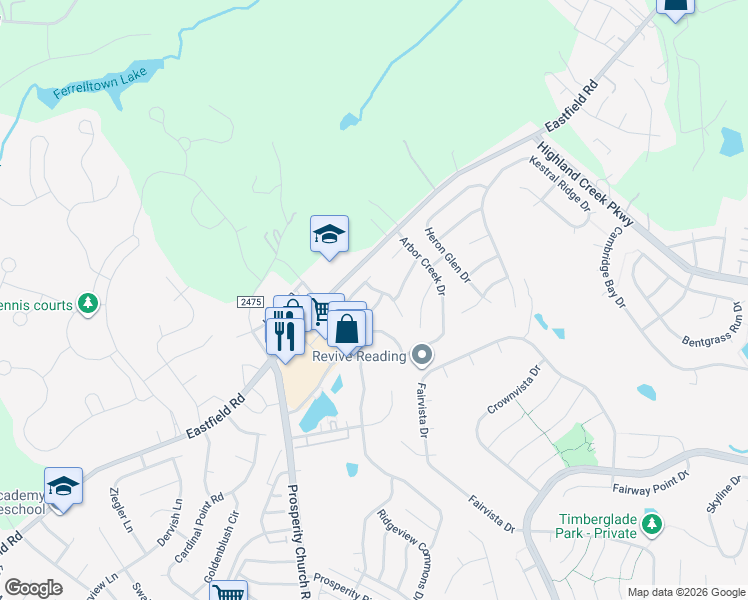 map of restaurants, bars, coffee shops, grocery stores, and more near 9017 Socata Way in Charlotte