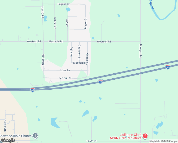 map of restaurants, bars, coffee shops, grocery stores, and more near 5405 Gemini Street in Shawnee