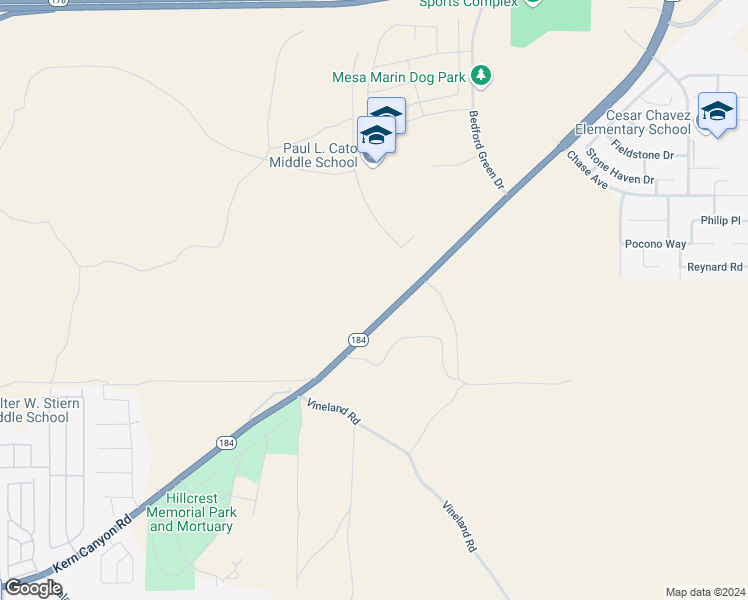 map of restaurants, bars, coffee shops, grocery stores, and more near 9800 Kern Canyon Road in Bakersfield