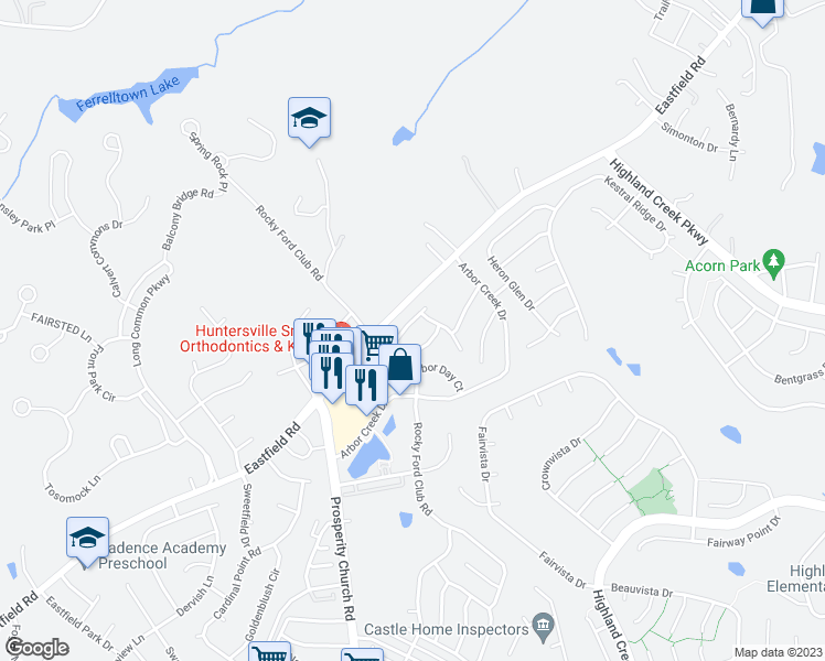 map of restaurants, bars, coffee shops, grocery stores, and more near 13248 Eastfield Village Lane in Charlotte