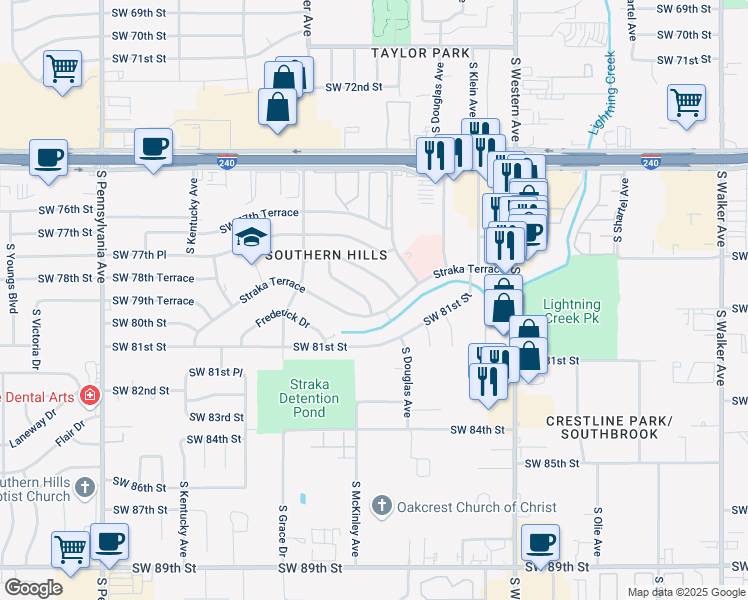 map of restaurants, bars, coffee shops, grocery stores, and more near 7952 South McKinley Avenue in Oklahoma City
