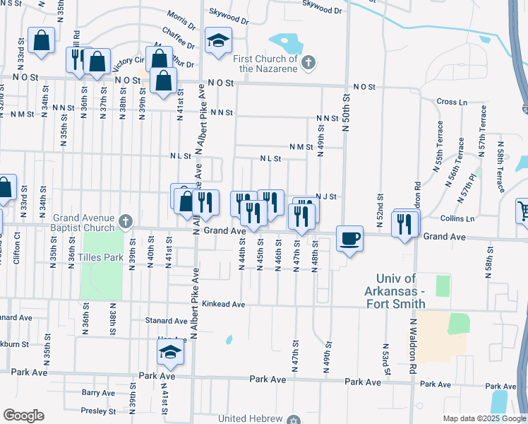 map of restaurants, bars, coffee shops, grocery stores, and more near 1103 North 46th Street in Fort Smith