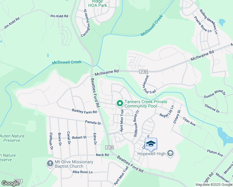 map of restaurants, bars, coffee shops, grocery stores, and more near 7539 April Mist Trail in Huntersville