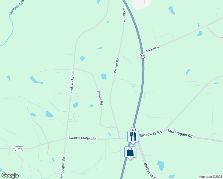 map of restaurants, bars, coffee shops, grocery stores, and more near 7252 North Carolina 87 in Sanford