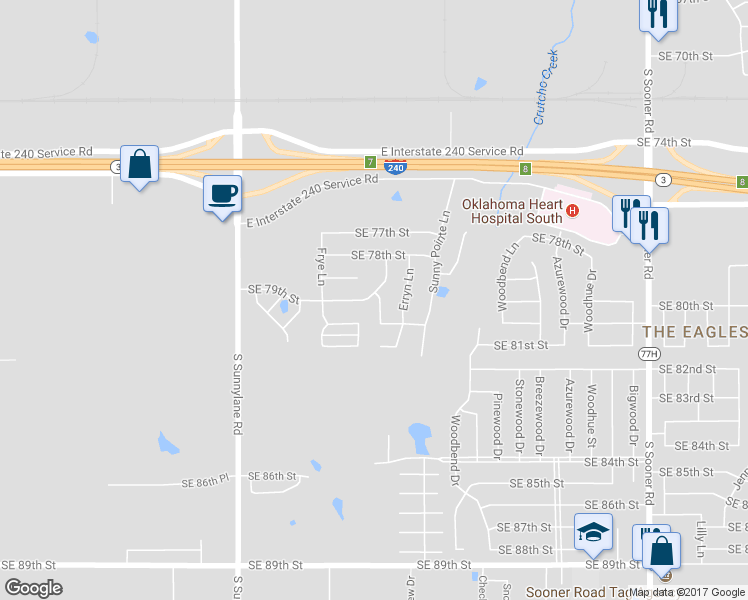 map of restaurants, bars, coffee shops, grocery stores, and more near 8001 Chumley Lane in Oklahoma City