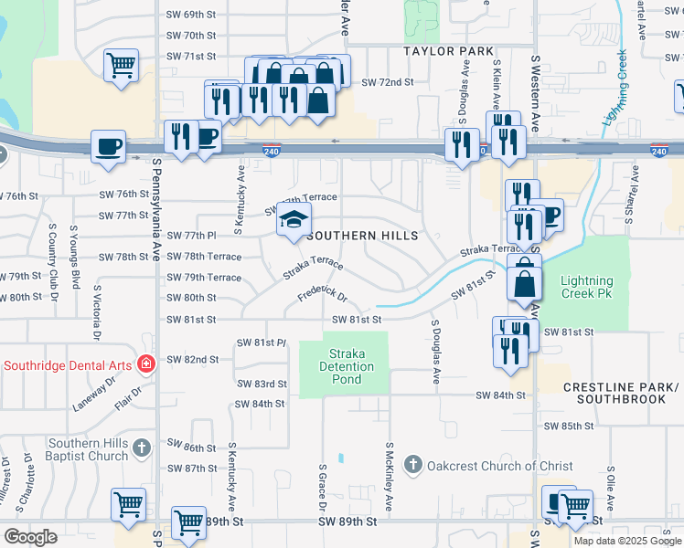 map of restaurants, bars, coffee shops, grocery stores, and more near 1236 Southwest Straka Terrace in Oklahoma City