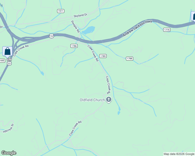 map of restaurants, bars, coffee shops, grocery stores, and more near 53 Montana Drive in Sylva