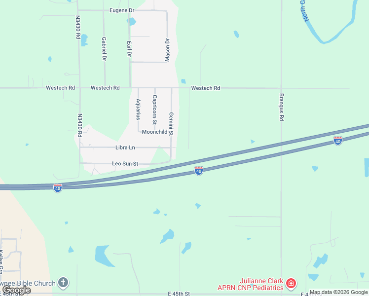 map of restaurants, bars, coffee shops, grocery stores, and more near 5405 Gemini Street in Shawnee