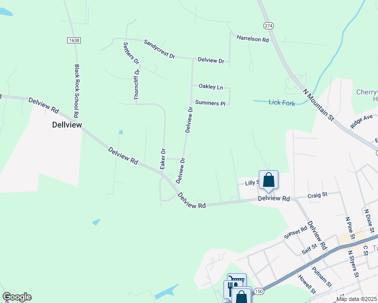 map of restaurants, bars, coffee shops, grocery stores, and more near 216 Delview Drive in Cherryville