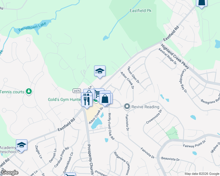 map of restaurants, bars, coffee shops, grocery stores, and more near 9017 Socata Way in Charlotte