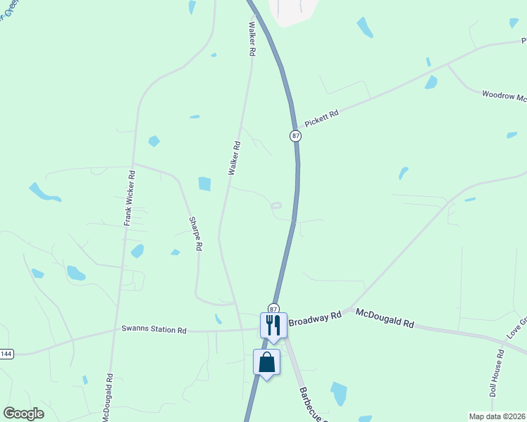 map of restaurants, bars, coffee shops, grocery stores, and more near 7252 North Carolina 87 in Sanford