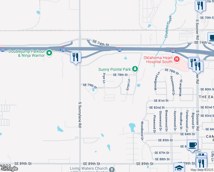 map of restaurants, bars, coffee shops, grocery stores, and more near 4508 Southeast 79th Street in Oklahoma City