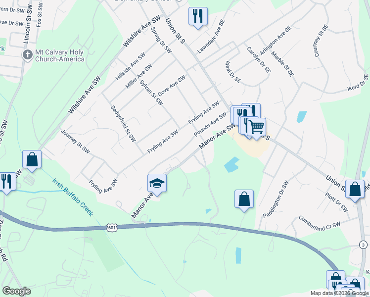 map of restaurants, bars, coffee shops, grocery stores, and more near 167 Pounds Avenue Southwest in Concord