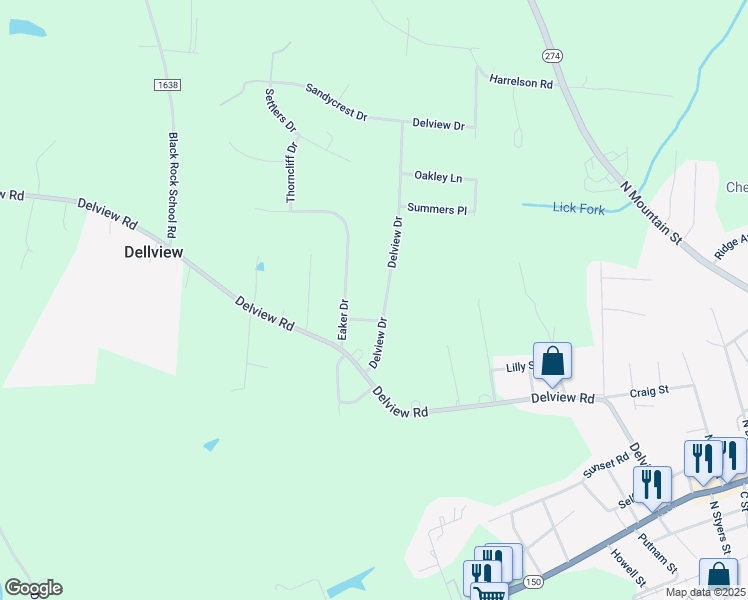map of restaurants, bars, coffee shops, grocery stores, and more near 216 Delview Drive in Cherryville