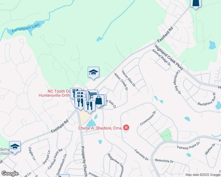 map of restaurants, bars, coffee shops, grocery stores, and more near 10512 Brock Run in Charlotte