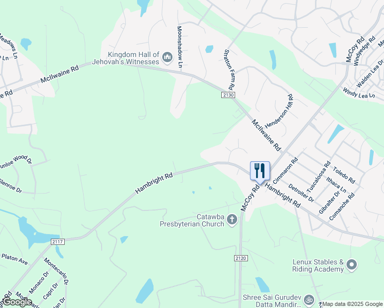 map of restaurants, bars, coffee shops, grocery stores, and more near 8602 Hambright Road in Huntersville