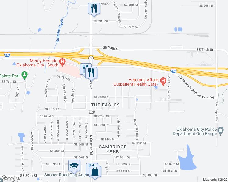 map of restaurants, bars, coffee shops, grocery stores, and more near 8001 John Robert Drive in Oklahoma City