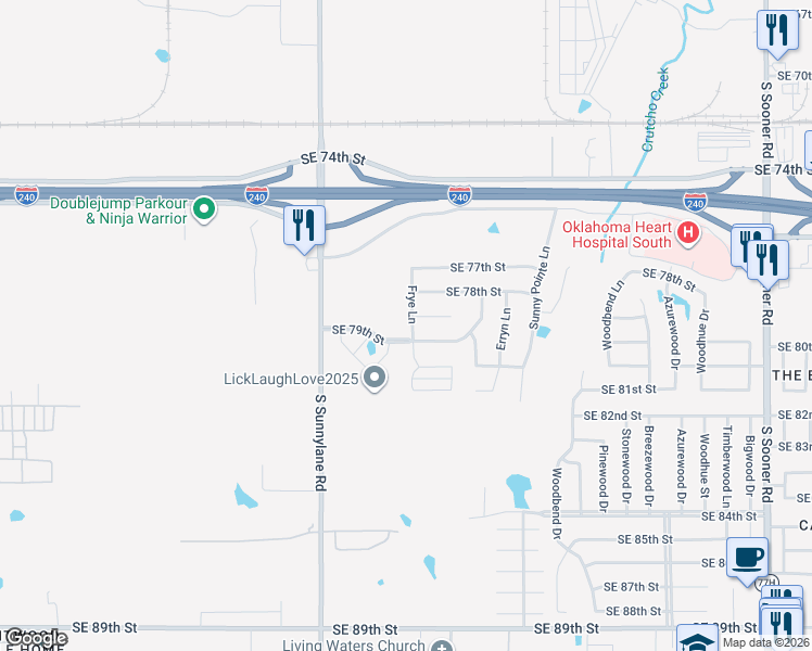 map of restaurants, bars, coffee shops, grocery stores, and more near 8000 Calm Water Drive in Oklahoma City