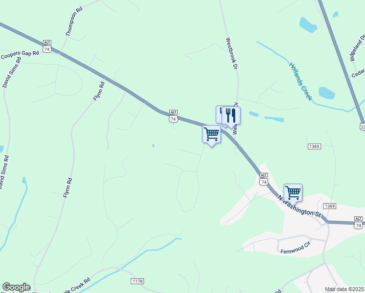 map of restaurants, bars, coffee shops, grocery stores, and more near 140 Palomino Trail in Rutherfordton