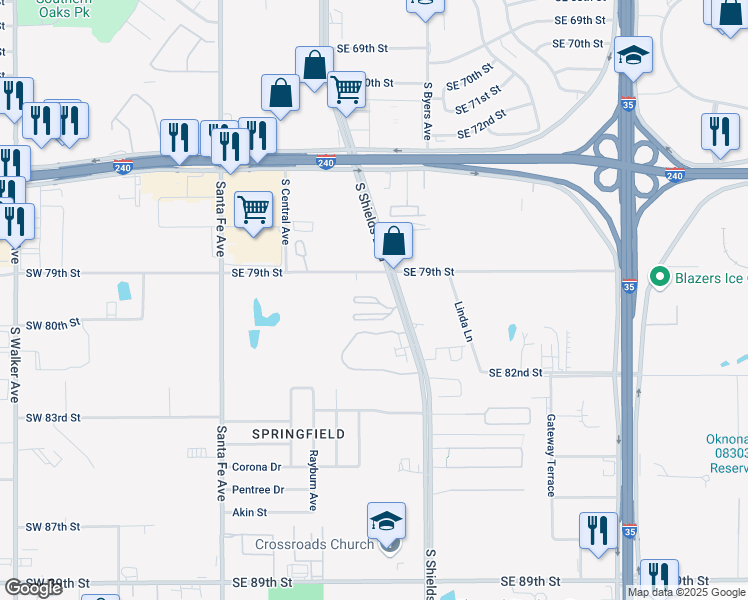 map of restaurants, bars, coffee shops, grocery stores, and more near 200-398 SE Kuhl Terrace in Oklahoma City