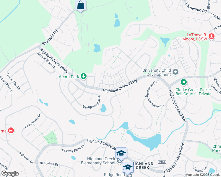 map of restaurants, bars, coffee shops, grocery stores, and more near 9420 Meadowmont View Drive in Charlotte