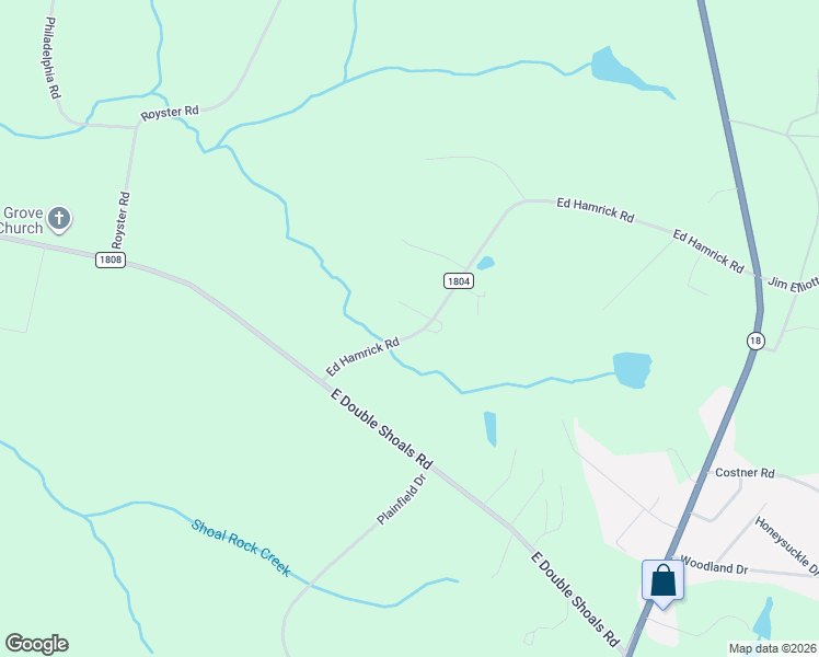 map of restaurants, bars, coffee shops, grocery stores, and more near 720 Ed Hamrick Road in Shelby