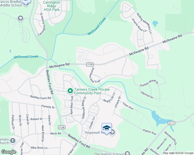 map of restaurants, bars, coffee shops, grocery stores, and more near 8326 Misty Lilac Drive in Huntersville