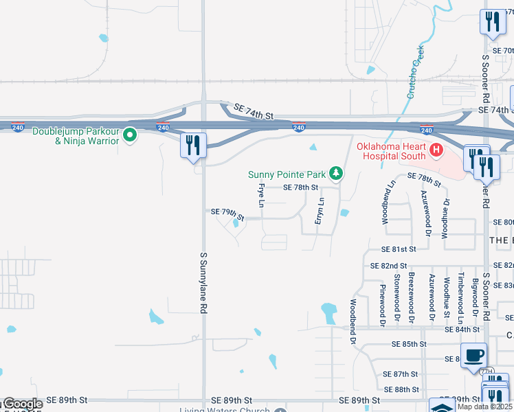map of restaurants, bars, coffee shops, grocery stores, and more near 8000 Calm Water Drive in Oklahoma City