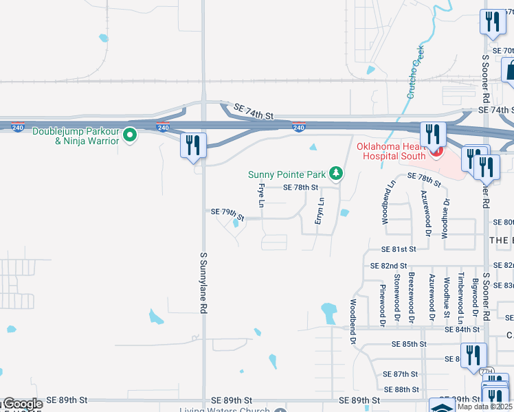 map of restaurants, bars, coffee shops, grocery stores, and more near 8000 Calm Water Drive in Oklahoma City
