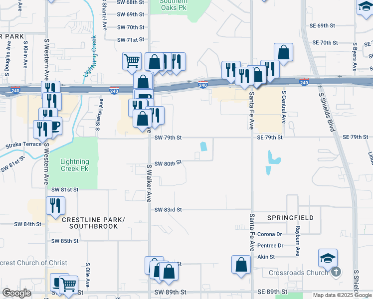 map of restaurants, bars, coffee shops, grocery stores, and more near 230 Southwest 80th Street in Oklahoma City