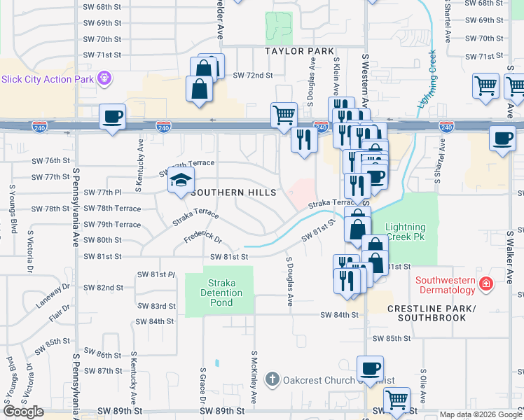 map of restaurants, bars, coffee shops, grocery stores, and more near 7952 South McKinley Avenue in Oklahoma City