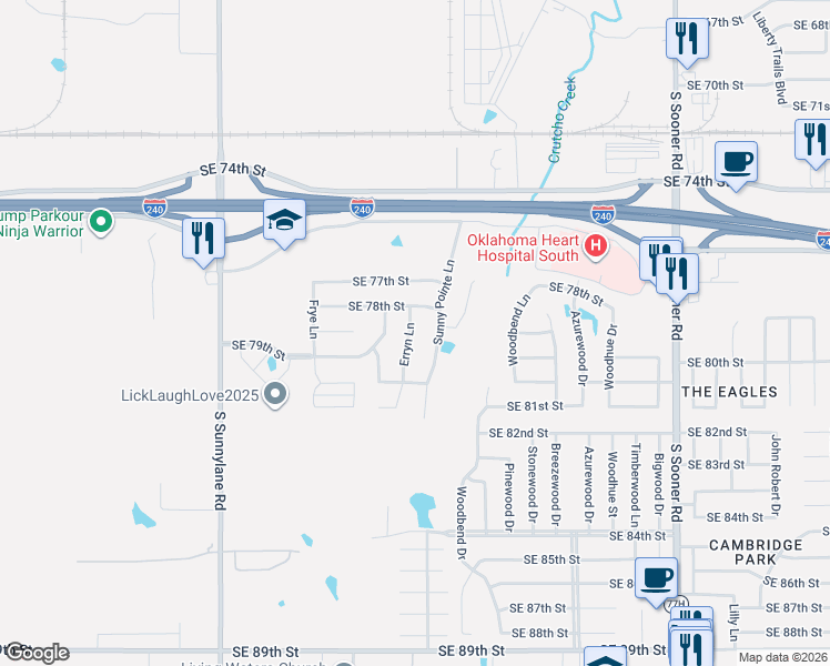 map of restaurants, bars, coffee shops, grocery stores, and more near 4712 Southeast 78th Street in Oklahoma City