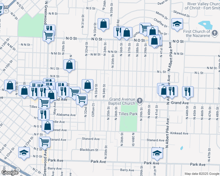 map of restaurants, bars, coffee shops, grocery stores, and more near 1208 North 35th Street in Fort Smith