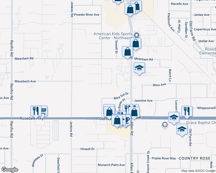 map of restaurants, bars, coffee shops, grocery stores, and more near 3100 Phairfield Street in Bakersfield
