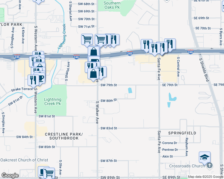 map of restaurants, bars, coffee shops, grocery stores, and more near 400 Southwest 79th Street in Oklahoma City