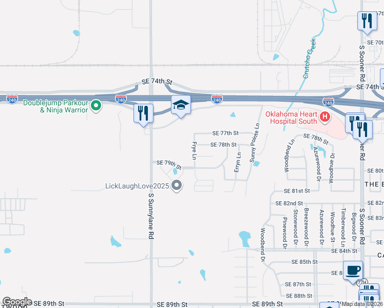 map of restaurants, bars, coffee shops, grocery stores, and more near 7825 Frye Lane in Oklahoma City
