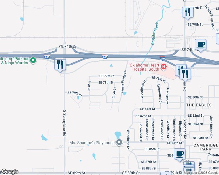 map of restaurants, bars, coffee shops, grocery stores, and more near 7912 Chumley Lane in Oklahoma City
