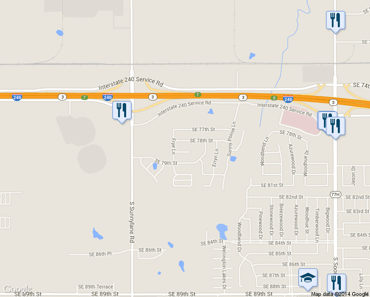 map of restaurants, bars, coffee shops, grocery stores, and more near 4517 Southeast 79th Terrace in Oklahoma City