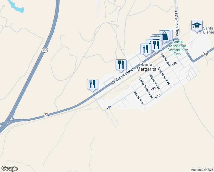 map of restaurants, bars, coffee shops, grocery stores, and more near 22862 El Camino Real in Santa Margarita