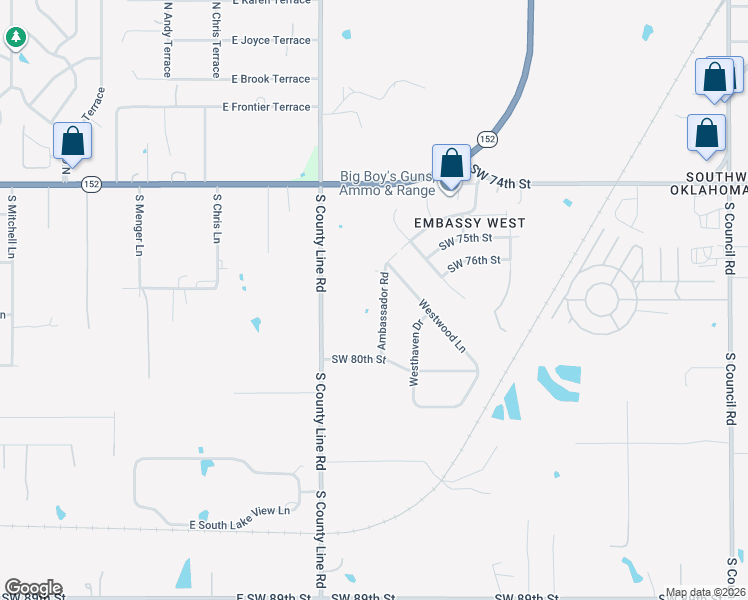 map of restaurants, bars, coffee shops, grocery stores, and more near 7809 Ambassador Road in Oklahoma City