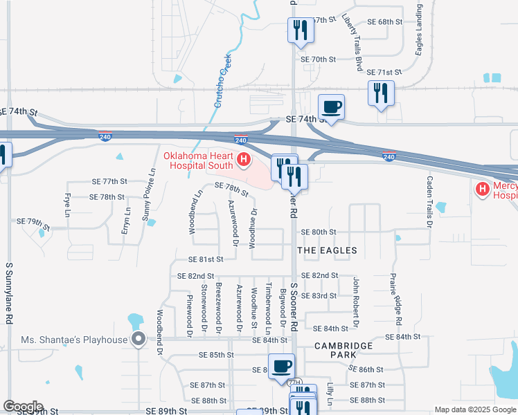 map of restaurants, bars, coffee shops, grocery stores, and more near 5316 Southeast 78th Street in Oklahoma City