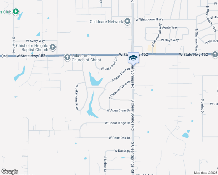 map of restaurants, bars, coffee shops, grocery stores, and more near 540 South Aqua Clear Drive in Mustang