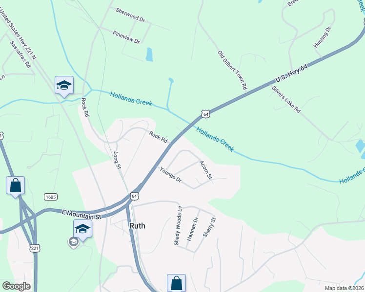 map of restaurants, bars, coffee shops, grocery stores, and more near 292 U.S. 64 in Rutherfordton