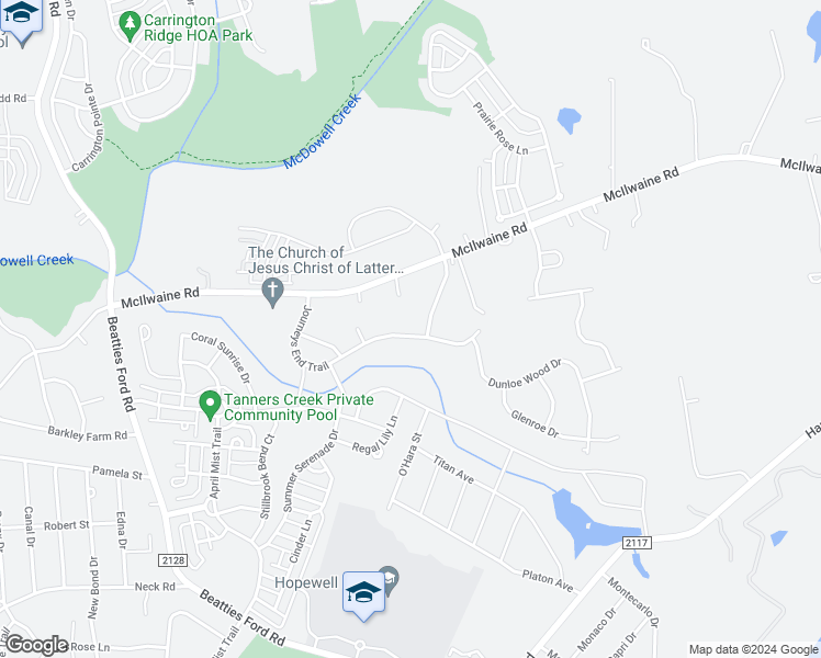map of restaurants, bars, coffee shops, grocery stores, and more near 12107 Journeys End Trail in Huntersville