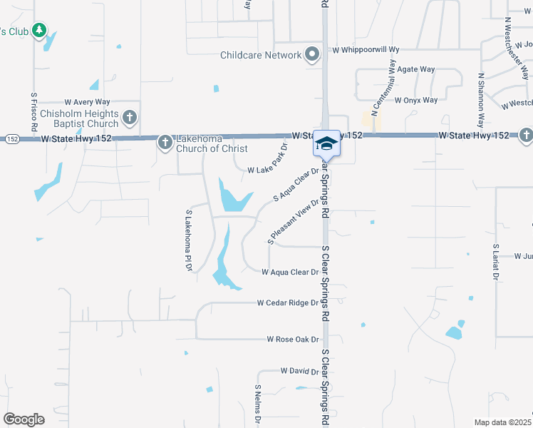 map of restaurants, bars, coffee shops, grocery stores, and more near 540 South Aqua Clear Drive in Mustang