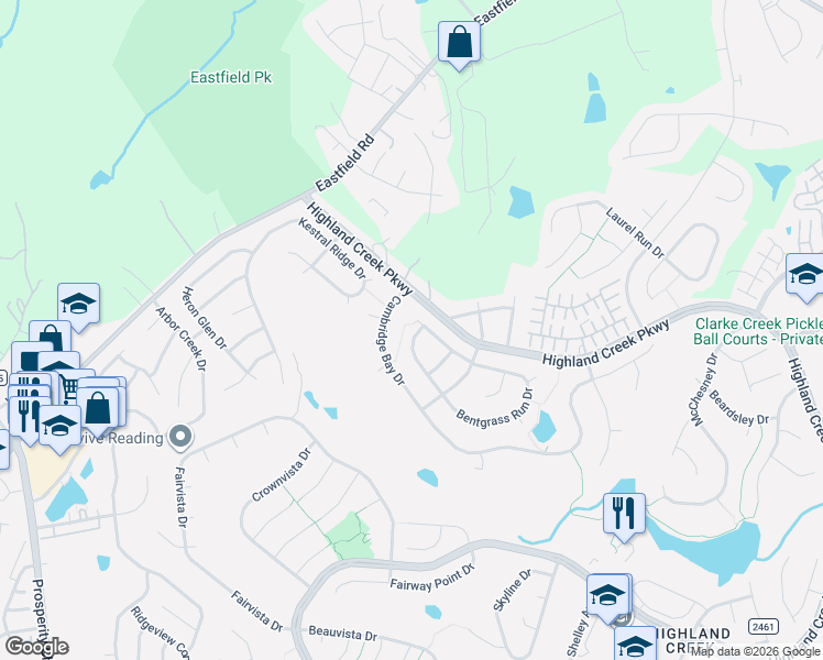 map of restaurants, bars, coffee shops, grocery stores, and more near 5838 Cambridge Bay Drive in Charlotte
