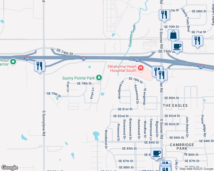 map of restaurants, bars, coffee shops, grocery stores, and more near 7802 Bennie Terrace in Oklahoma City