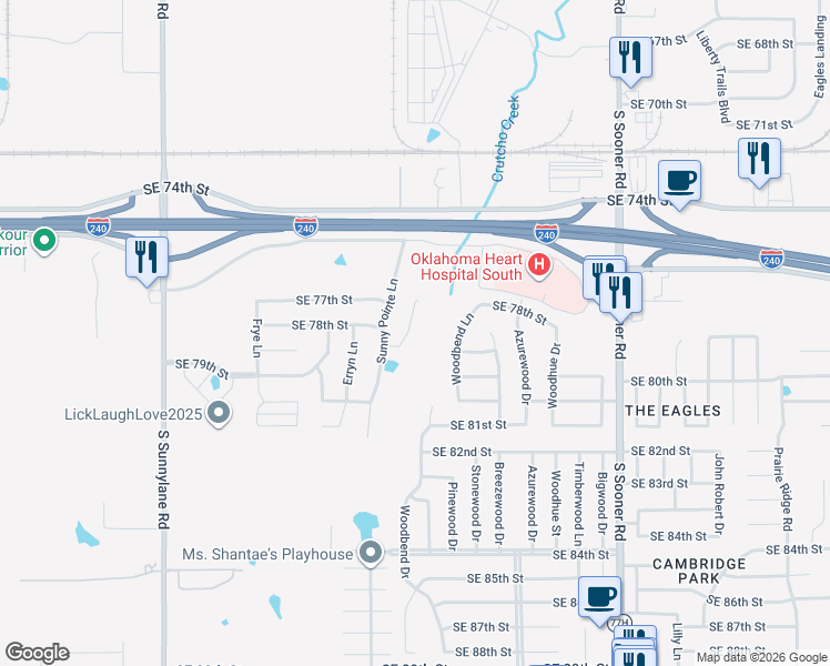 map of restaurants, bars, coffee shops, grocery stores, and more near 7802 Bennie Terrace in Oklahoma City